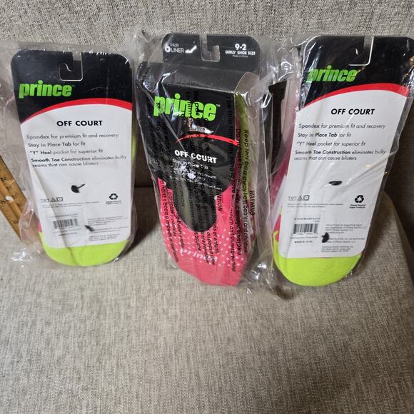 Prince Off Court No Show Liner Girls Size 9-2 Pink/Green 3 Packs of 3 Pair - Picture 5 of 8